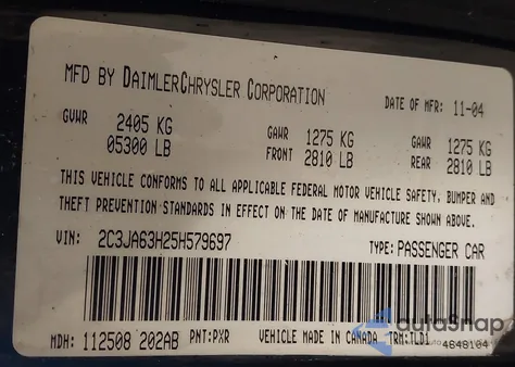 2005 Chrysler 300C from USA, damaged, VIN 2C3JA63H25H579697